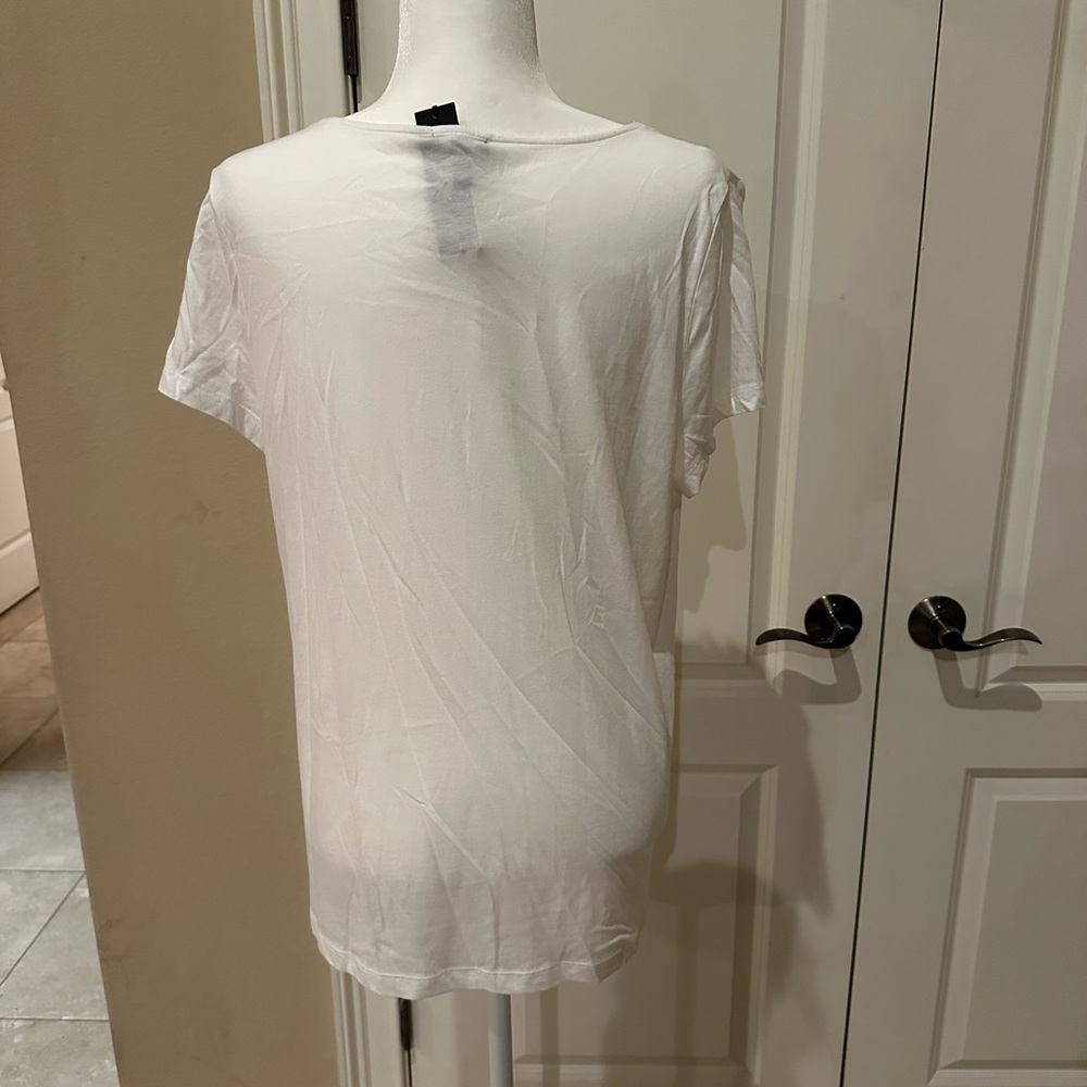 NWT Talbots Cotton blend T shirt with Fan Ruffles Size XL, White - Picture 2 of 5